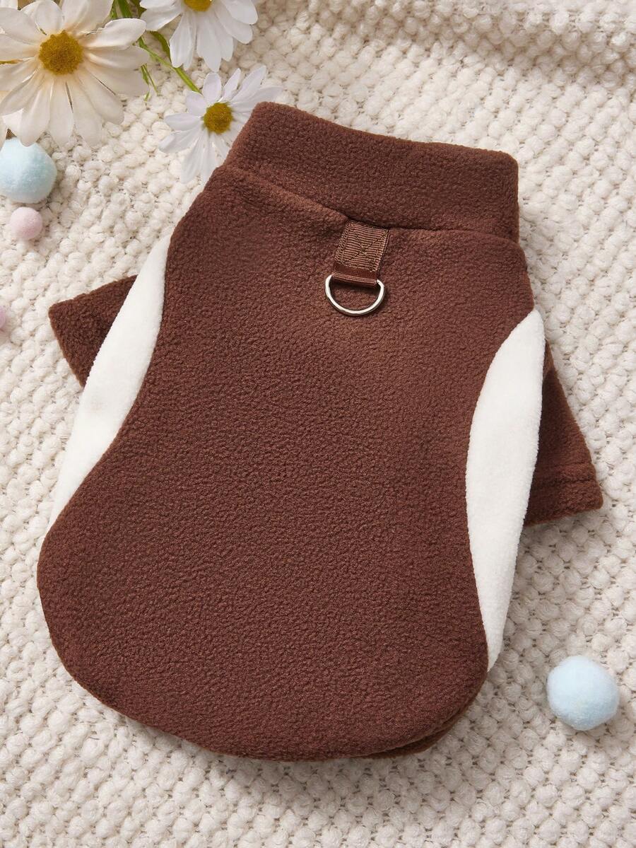 PETSIN 1 pieza Ropa para mascotas con forro térmico grueso, resistente al viento, transpirable, antiestática, antipilling, elástica, fácil de usar y limpiar, diseño clásico de unicolor, capa base de sudadera para perros y gatos, adecuada para reuniones familiares navideñas, paseos diarios, descanso en interiores en otoño e invierno, accesorios esenciales para mascotas, ropa exterior acogedora para mascotas, ropa para mascotas pequeñas y medianas - Marrón - Ver 1