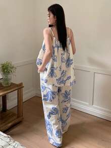 Dazy Plus 两件套睡衣：宽松长款睡裙和阔腿睡裤，春夏款 - 白色 - 查看 4