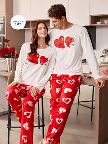 CoupledUp بيجامة رجالية طويلة الأكمام مطبوعة بقلوب عيد الحب، بتباين لوني - متعدد الألوان - مشاهدة 6