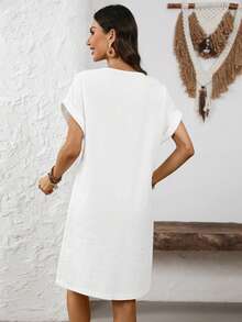 EMERY ROSE Đầm ngắn tay cánh dơi màu trơn phong cách thường ngày dành cho nữ - trắng - Xem 2
