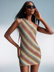 GENKIRA Robe mini sans manches en crochet de style vintage français décontracté - Multicolore - Voir 6