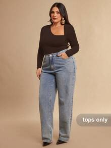 SHEIN BAE Plus Size Women's Asymmetric Collar Long Sleeve Bodysuit, Wine Red - Coffee Brown - View 5