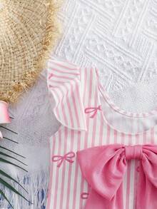 Emery Rose Kids Emery Rose Kids Babygirl Fitted Casual Minimalist Comfortable Round Neck Backless Bow Decor Swimsuit - Multicolor - View 8