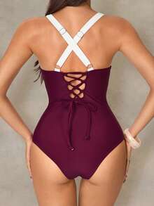 Shapewave 女士撞色时尚吊带连体泳衣 - 彩色 - 查看 2