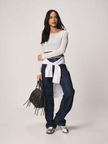 MISSGUIDED Layered Long Sleeve Off Shoulder Mesh Top With Striped Design Perfect For Casual Spring Summer - Multicolor - View 3