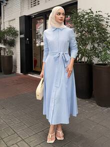 DAZY Women's Casual Striped Shirt Dress With Belt, Spring/Summer - Blue - View 8