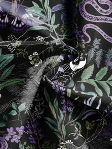 ROMWE Váy ngắn in họa tiết kinh dị Gothic hình đại bàng, rắn, cây bí ẩn, màu tím đậm, xẻ cao, gợi cảm dành cho nữ. - màu đen - Xem 4