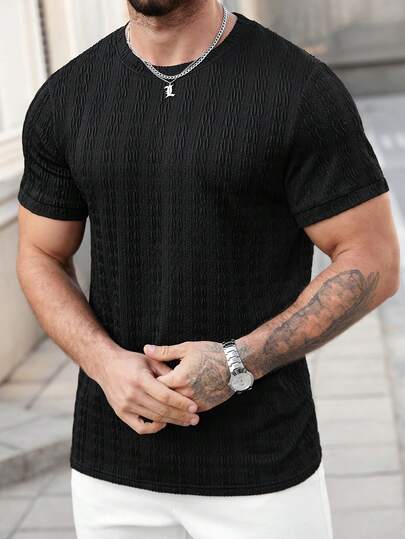 Manfinity CasualCool Camiseta casual de moda para hombre, estilo estadounidense de manga corta en color negro, adecuada para uso diario, regalo para amigos, esposo, novio