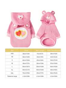 Care Bears X PETSIN 1件 Love-A-Lot 小熊宠物猫狗通用连帽衫，可爱印花 3D 耳朵装饰，粉色舒适狗狗连帽衫 - 粉色 - 查看 3