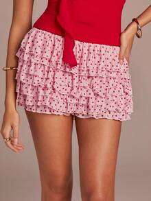 Athîral Short mini femme à pois en patchwork de maille - Rose bonbon - Voir 6