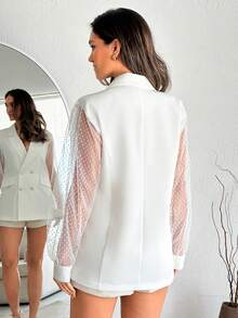 EURMUSE Women Rhinestone Detailed Tulle Sleeve Detailed Blazers - White - View 2
