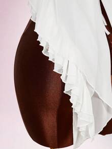 Amplova Y2K Women's Sexy Backless Tie Strap Asymmetrical Hem Camisole Tank Top, Suitable For Beach Vacation, Summer Summer Casual Women Outfits Summer Vacation Outfits  Spring Outfit Women Beach Outfit Mesh Bodycon Camisole With Sweetheart Neckline, Multi-Layered Ruffles, Irregular Hem, Sexy And Elegant Semi-Sheer Top Ruffle Top - White - View 8