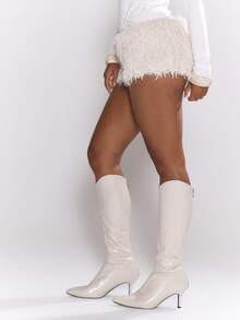 MUSERA Low Rise Sequin Fringe Mini Shorts Hotpants Sexy Elegant Occasion Party Evening NYE Spring Summer Vacation Holiday Festival - Cream - View 4