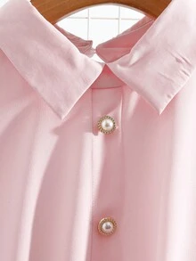 GlowEve Light Pink Collared Waist-Cinched Pleated Hem Long Sleeve Chiffon Dress - Baby Pink - View 4