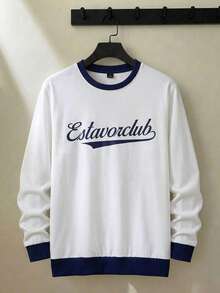 Manfinity BRENVOR Men's Casual Everyday Commute Sports Versatile Letter Print Contrast Binding Long Sleeve Comfortable T-Shirt, Spring/Autumn - White - View 2