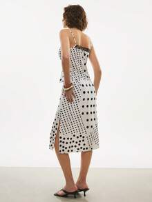 Poéselle 女士蕾丝波点印花吊带背心和半身裙两件套，波点蕾丝吊带裙，细肩带中长夏季连衣裙，优雅黑白派对装扮，夏季两件套，法式两件套，假日，海滩度假，优雅派对 - 彩色 - 查看 2