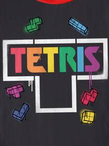 Tetris™ X SHEIN 男童字母图案撞色滚边圆领短袖T恤 - 白色 - 查看 6
