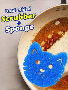 3pcs/Pack Cute Cartoon Cat Face Multi-Functional Dual-Layer Temperature Sensitive Dish Scrubbing Sponge - Strong Decontamination, For Kitchenware, Applicable For Modern Kitchen Sink - Multicolor - View 4