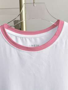 INAWLY Women's Color Block Round Neck Short Sleeve Casual Versatile T-Shirt - White - View 3
