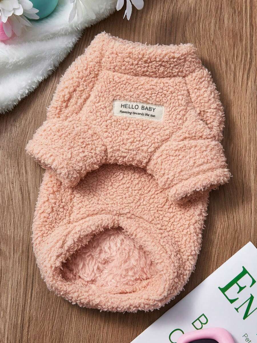 PETSIN 1 pieza Sudadera con capucha de textura de peluche rosa para mascotas para otoño e invierno, ropa para mascotas cómoda, cálida, sencilla y transpirable con hebilla de tracción - Rosa - Ver 1