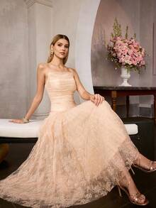 MOTF Soiréza VESTIDO DE FIESTA CORTO PARA MUJER DE PRIMAVERA CON ENCAJE Y DECORACIÓN DE LENTEJUELAS SIN TIRANTES - Amarillo - Ver 8
