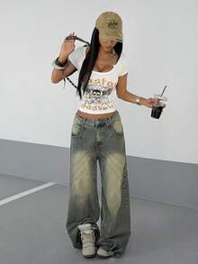 StreetHx Casual White Scoop Neck Halter Graphic Slim Fit Short Sleeve T-Shirt, Spring/Summer