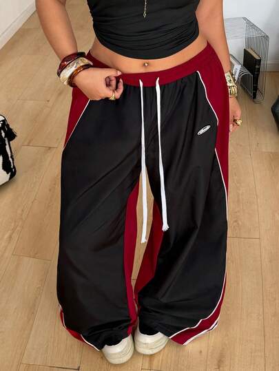 Coolane Quần ống rộng cạp chun kiểu dáng thường ngày phối màu, cỡ lớn.