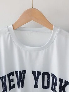 青少年男孩字母印花短袖T恤和格子裤睡衣套装 - 彩色 - 查看 6