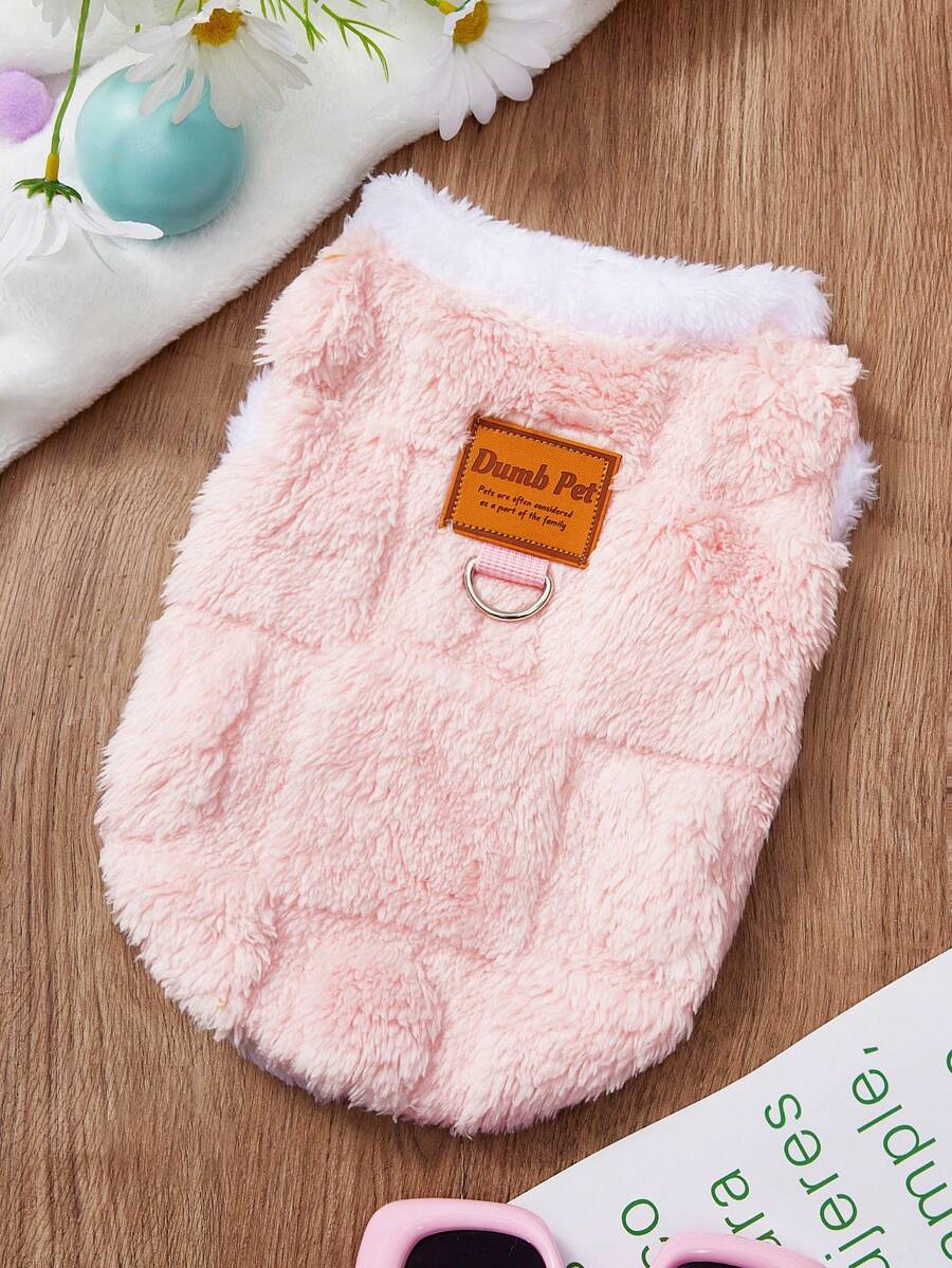 PETSIN 1 pieza de chaleco de peluche de conejo a cuadros rosa con hebilla de tracción, ropa de doble cara de peluche grueso y cálido para mascotas jóvenes en otoño e invierno - Rosa - Ver 1