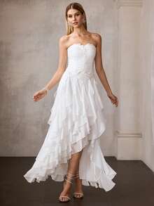 MOTF Soiréza ELEGANT FLORAL EMBROIDERY ASYMMETRIC HEM STRAPLESS COCKTAIL DRESS - White - View 8