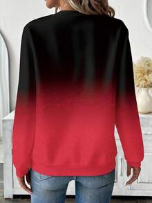 EMERY ROSE 大码女式休闲渐变印花拉链圆领卫衣，时尚渐变卫衣，黑红渐变长袖卫衣，女式卫衣，女式长袖上衣，红黑上衣，红黑 - 彩色 - 查看 2