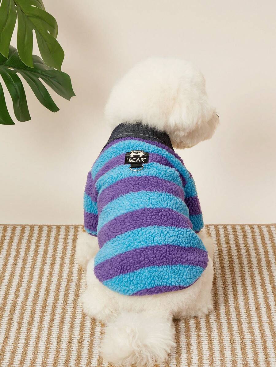 PETSIN 一件加厚抓绒宠物服装,保暖柔软蓬松,亲肤防起球,耐磨透气,轻便易穿脱,弹性设计,可爱卡通熊刺绣图案,适合中小型犬猫,泰迪熊幼犬幼猫皆宜,是宠物生日、日常室内外穿着的理想选择。 - 藍紫 - 查看 1