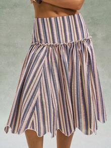 Bohemela Casual Woven Striped Loose Women Skirt - Multicolor - View 1
