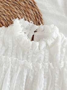 SHEIN Vintaside Kids 女童优雅公主风荷叶边领泡泡袖提花刺绣双层荷叶边下摆宽松公主裙，适合度假、旅行、派对、送礼、春秋季穿着。 - 白色 - 查看 13