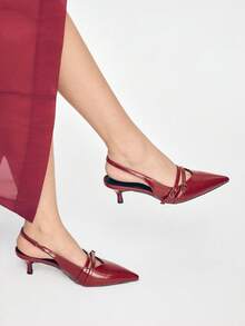 Mnmlis Pointed Toe Backless Heeled Sandals, Casual & Commuting Valentine's Day - Burgundy - View 5