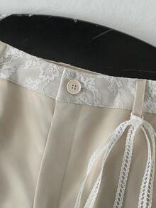 GlowEve 女士优雅撞色蕾丝卡其裤 - 卡其色 - 查看 4