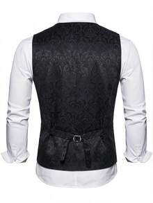 Officeau Men's Jacquard Business Party Banquet Vest, Does Not Include Tie And Shirt - Black - View 2
