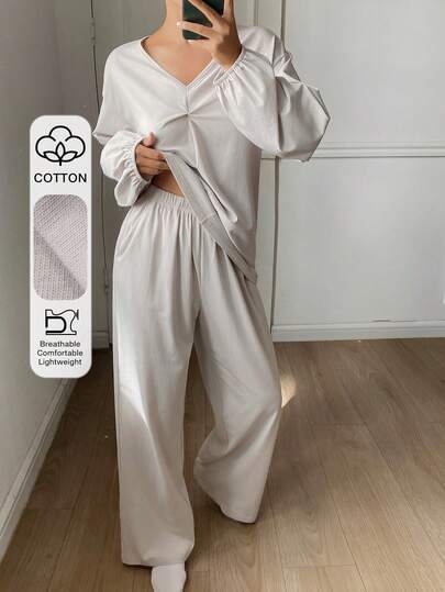 DAZY Minimalist Twist Design Knit Loose Women Pajama Set