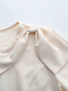 GlowEve Asymmetric Bow Tie Waist Wrap A-Line Elegant Mid-Length Dress For Women - Apricot - View 3