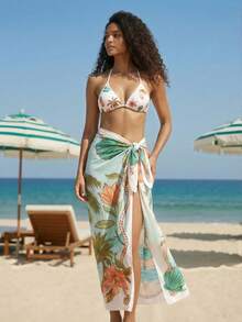 SHEIN x Eduarda Gutierrez CAJUNI Tropical Vacation Vacation Scenery Cover Up - Multicolor - View 5