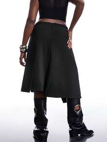 SHEIN EZwear 大码黑色不对称下摆半身裙 - 黑色 - 查看 2