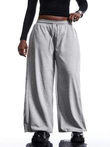 SHEIN EZwear Plus Size Drawstring Waist Loose Sweatpants, Versatile For Sports And Outdoor Activities, Spring/Summer Graduation,Back To School Outfits,Graduation,Teacher Outfits For Women,Back To School