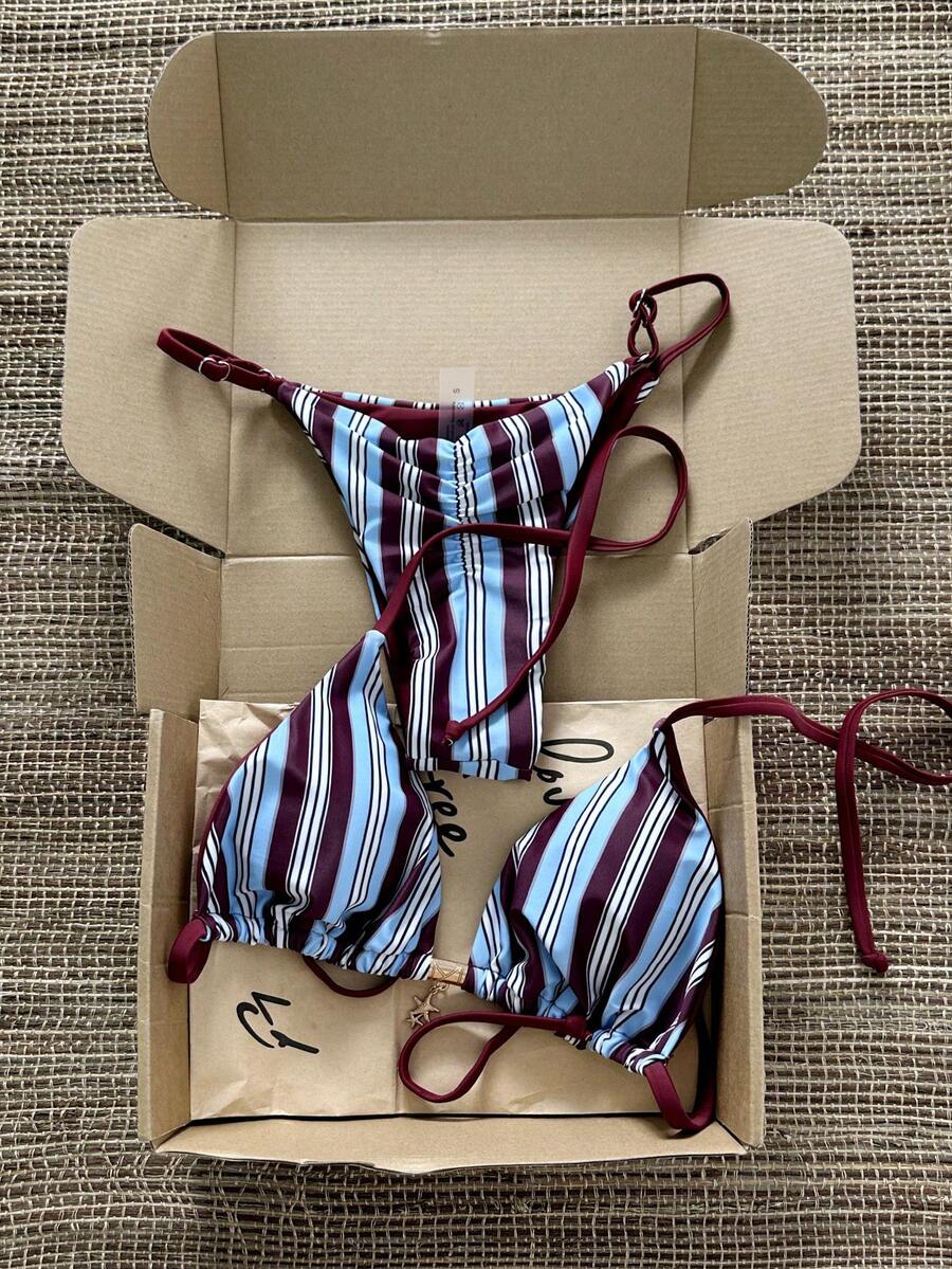 Swim Mod Bộ bikini nữ cổ yếm in họa tiết ngẫu nhiên, trang trí kim loại, thích hợp cho mùa xuân/hè. - Nhiều màu - Xem 1