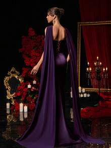 Glamrae Vintage Eggplant Purple Formal Evening Gown,Handmade Tassel Fish Bone Design Mermaid Hem Mesh Dress,Business Formal Guest Dress For Women - Purple - View 2