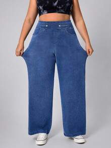 Flexra Plus Size Women Loose Fit Soft Medium Wash Stretchy Flare Jeans - Dark Wash - View 7