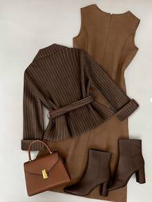 GlowEve CURVE Elegant Summer Two Pieces Set Woven By Women Brown Blazer Women Brown Two Piece Set Earthy Clothes Brown Outfit Women Brown Clothes