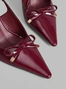 Ontre Tacones altos de punta cuadrada, sexy y de moda para mujer - Burdeos - Ver 3