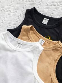 SHEIN 3件套男女宝宝休闲可爱图案及标语印花无袖针织背心和短裤套装，春夏宝宝服装套装 - 彩色 - 查看 5