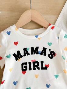 SHEIN Babygirl süßes, lässiges, vielseitiges Strick-Sommer-Kurzarm-Top mit Buchstaben-Grafik - Weiss - Übersicht 4