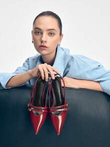 Mnmlis Pointed Toe Backless Heeled Sandals, Casual & Commuting Valentine's Day - Burgundy - View 1